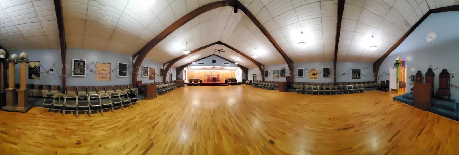 The main hall decorated for dancing